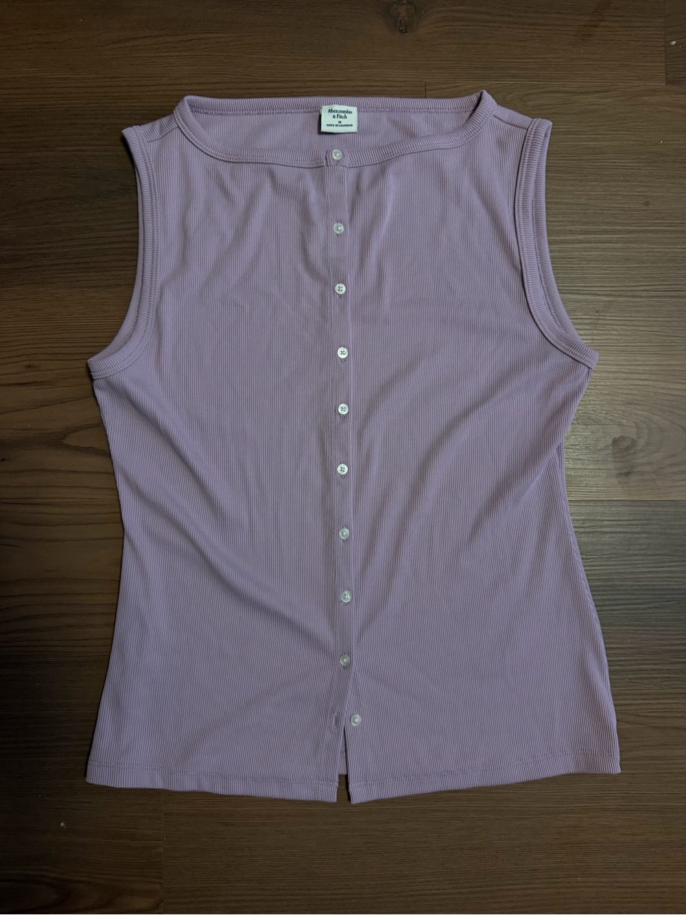 Sleeveless Button-Front Ribbed Tank Top - Lilac - Picture 2 of 3